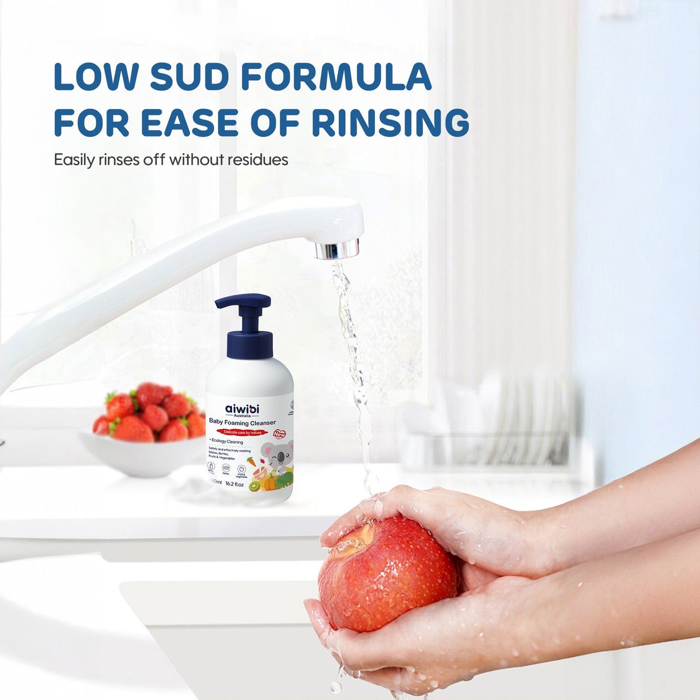 Low-suds formula ensures quick rinsing – no sticky film or chemical traces.