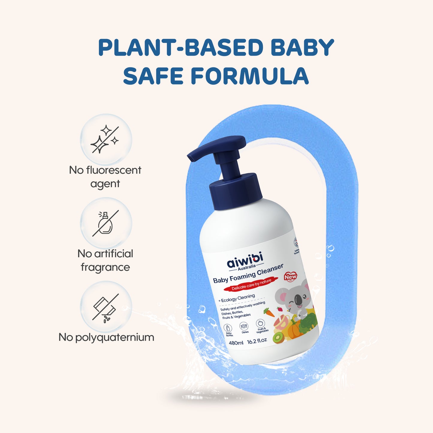 Aiwibi Baby Foaming Cleanser: Plant-derived, free from phosphates, alcohol & synthetic fragrances.