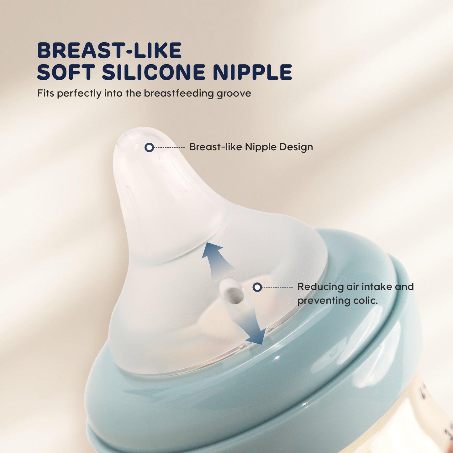 The image shows an aiwibi milk bottle with a replaceable nipple.