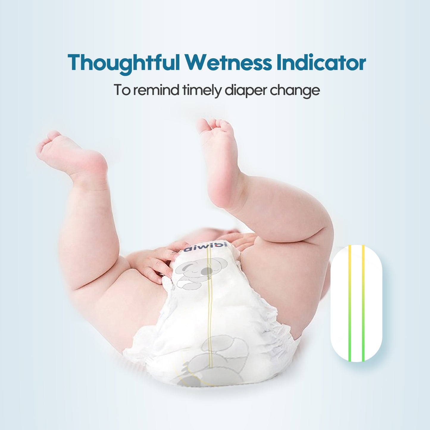 The image shows a detail of the aiwibi—a urine indicator that alerts users when it's time to change the diaper.
