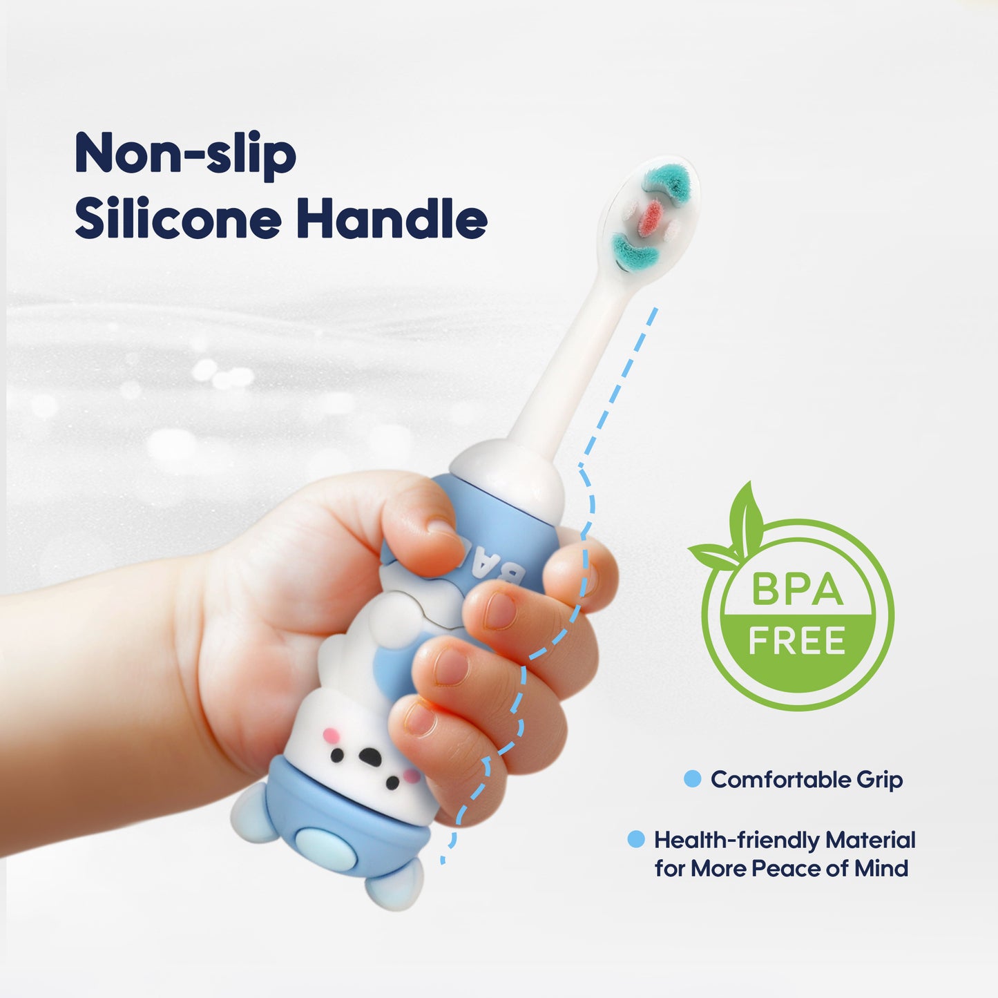 Aiwibi Toothbrush in a little girl's hand(BPA-free).