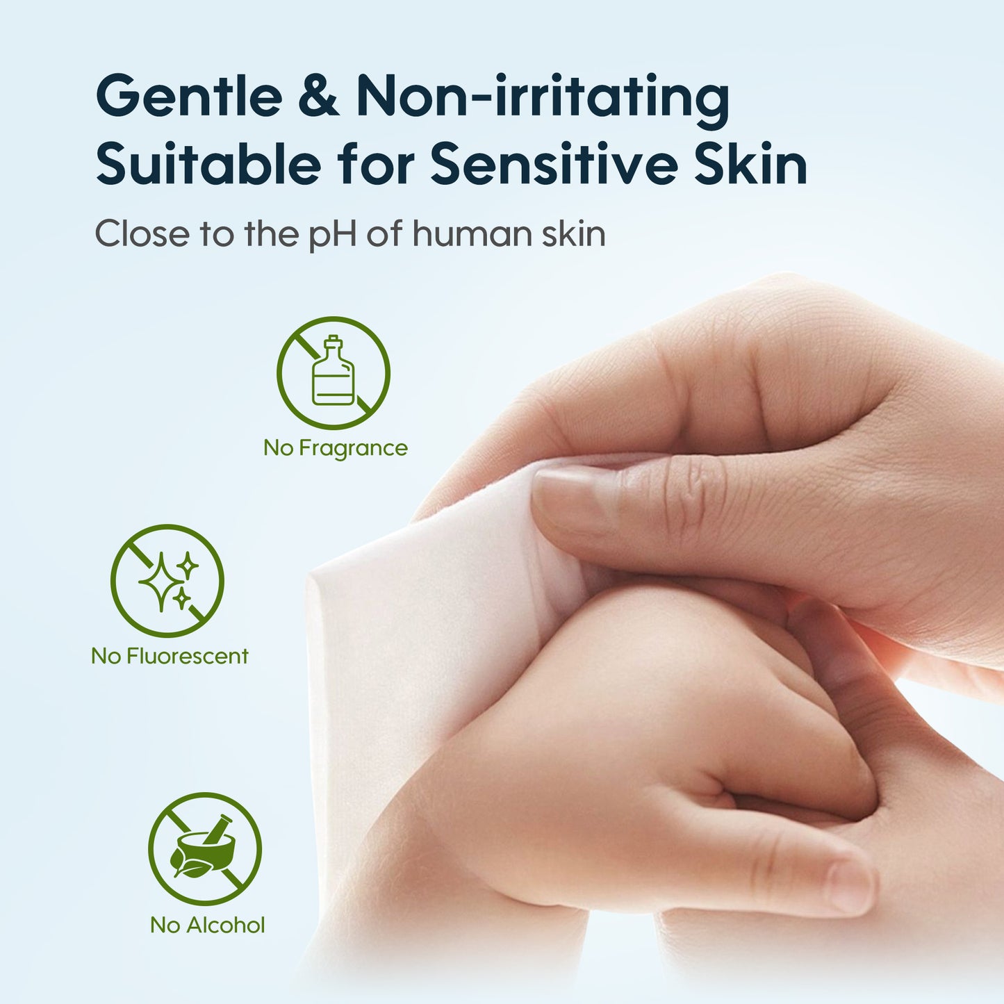 A parent gently wiping a baby's delicate skin with an aiwibi water wipe.