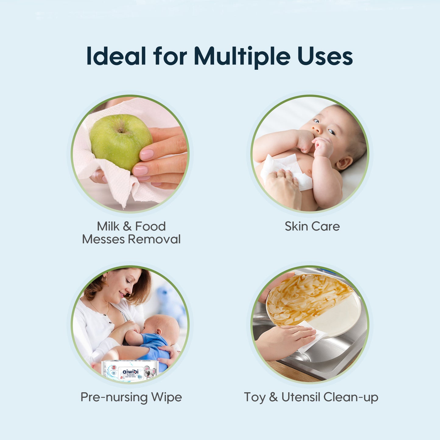 Aiwibi water wipes are used in a variety of scenarios for caring for babies.