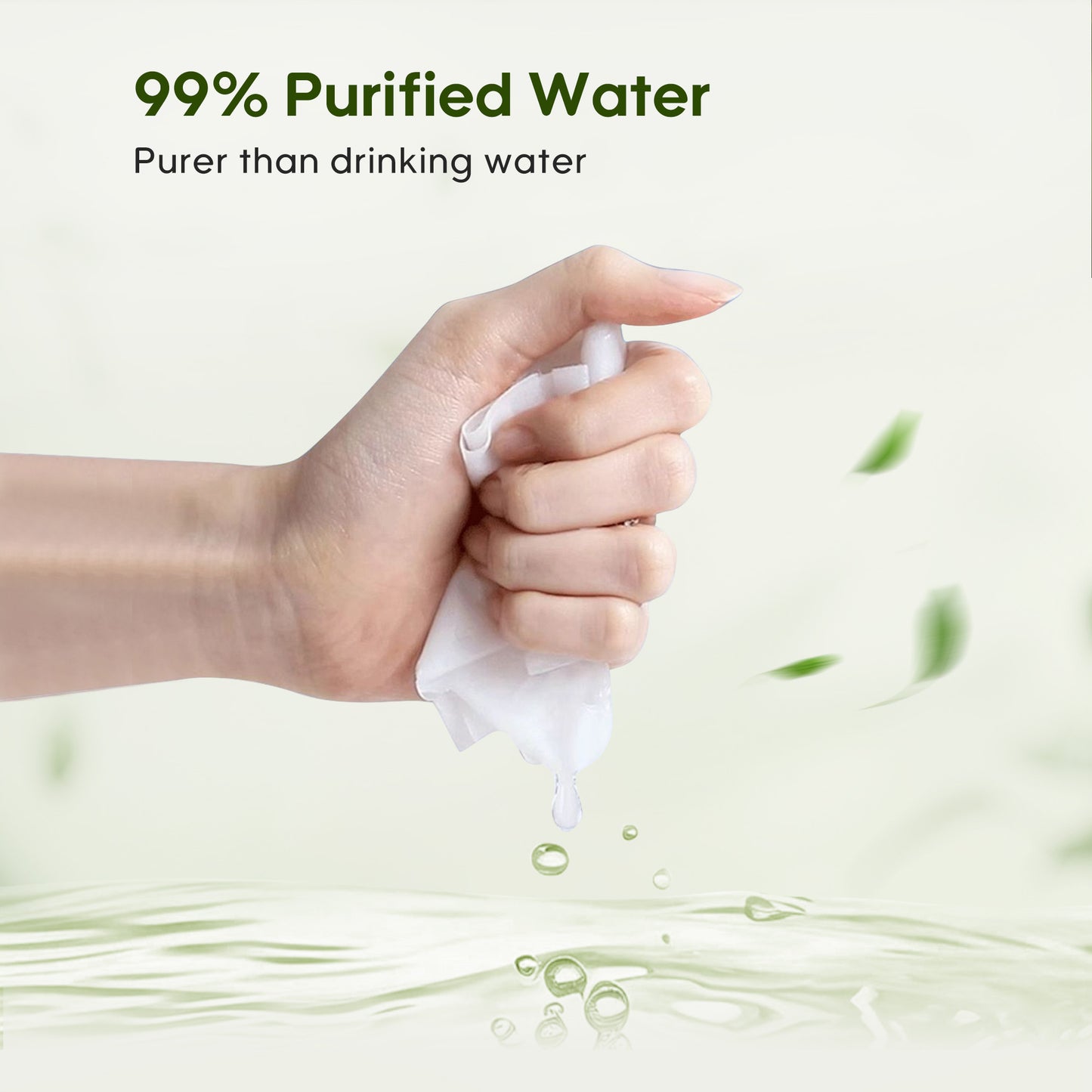 Convenient, ultra-absorbent aiwibi wipes kept moist with 99% EDI pure water.