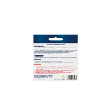 Baby Mosquito Repellent Patches Product diagram on the back (with notes)