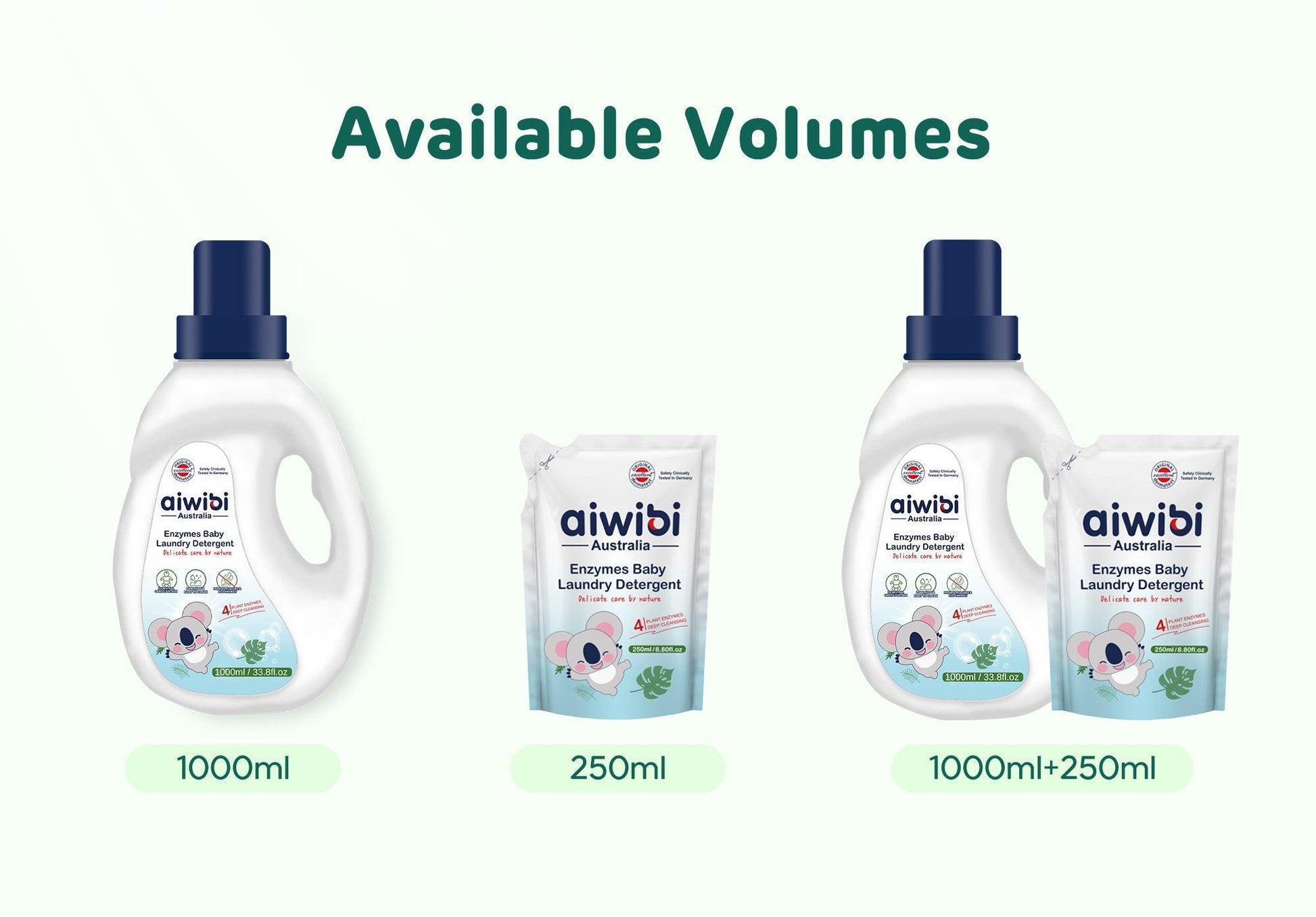 Aiwibi Baby Enzymes Laundry Product Chart in Different Volumes