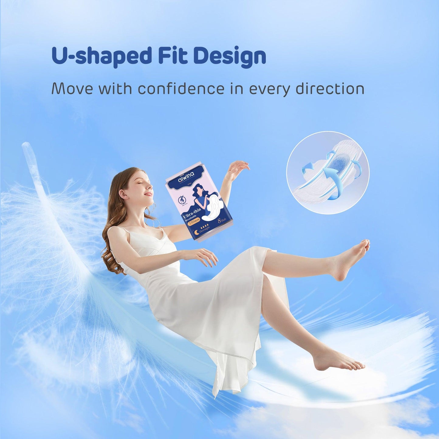 Ultra Thin 330mm Sanitary Napkin: U-shaped Fit Design