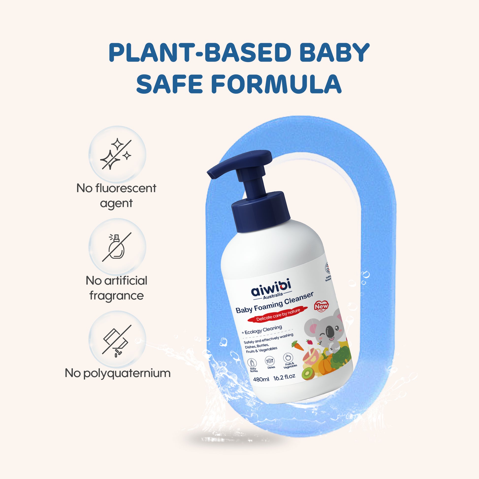 Aiwibi Baby Foaming Cleanser: Plant-derived, free from phosphates, alcohol & synthetic fragrances.
