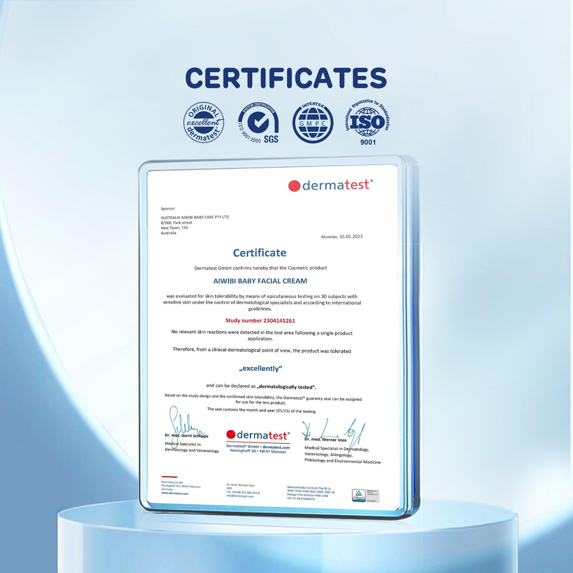 Aiwibi Baby Facial Cream Certificate