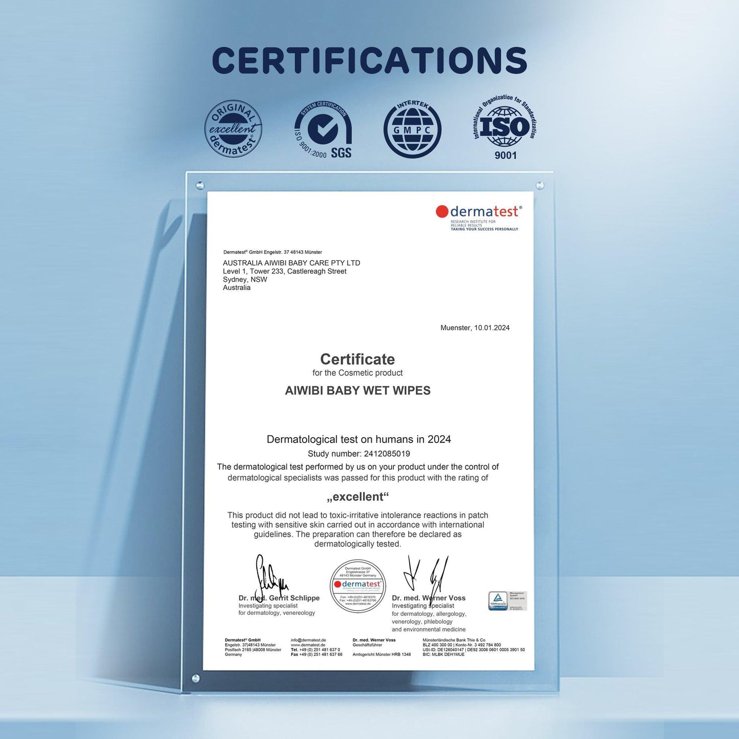 Dermatest Certificate of Aiwibi Baby Wet Wipes