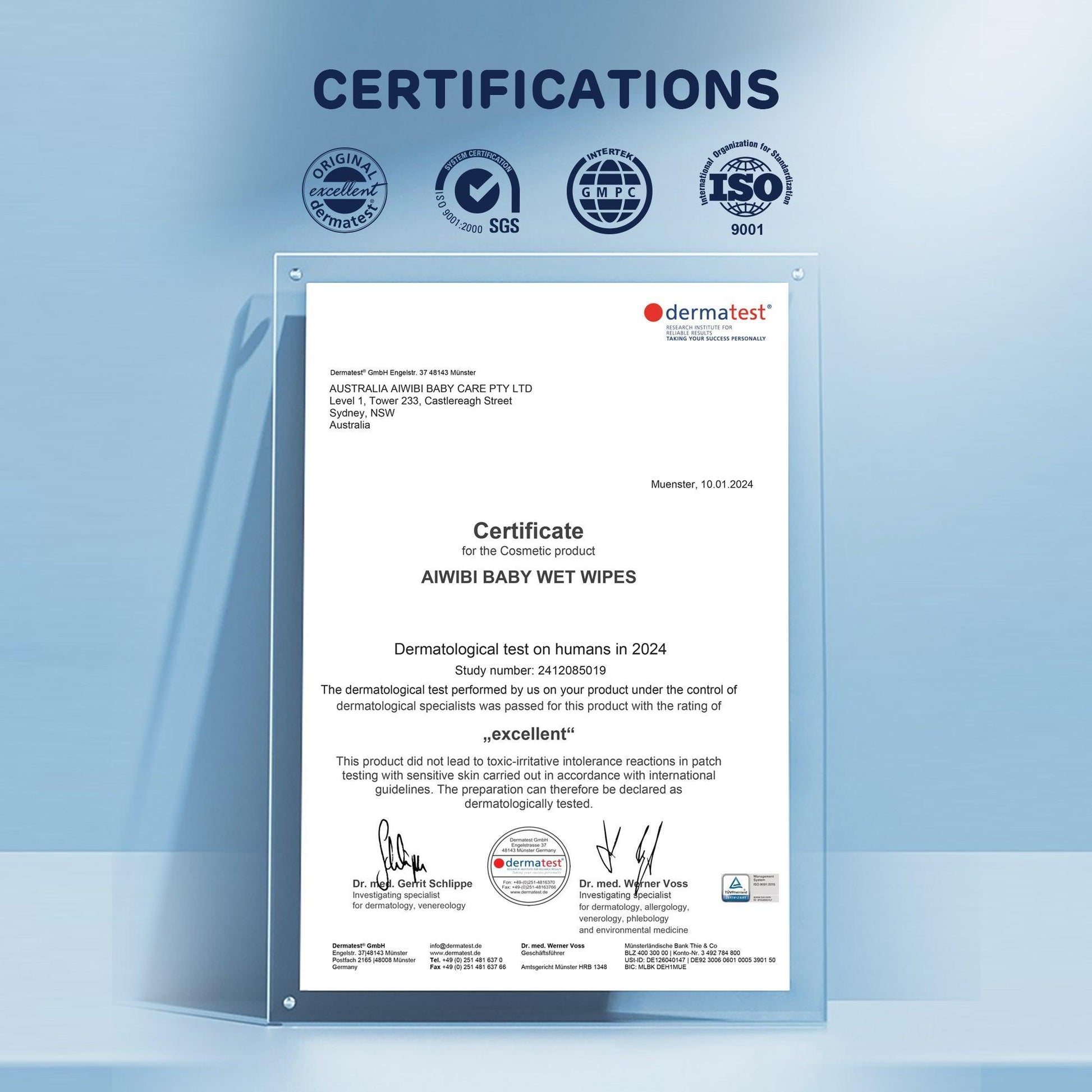 Dermatest Certificate of Aiwibi Baby Wet Wipes