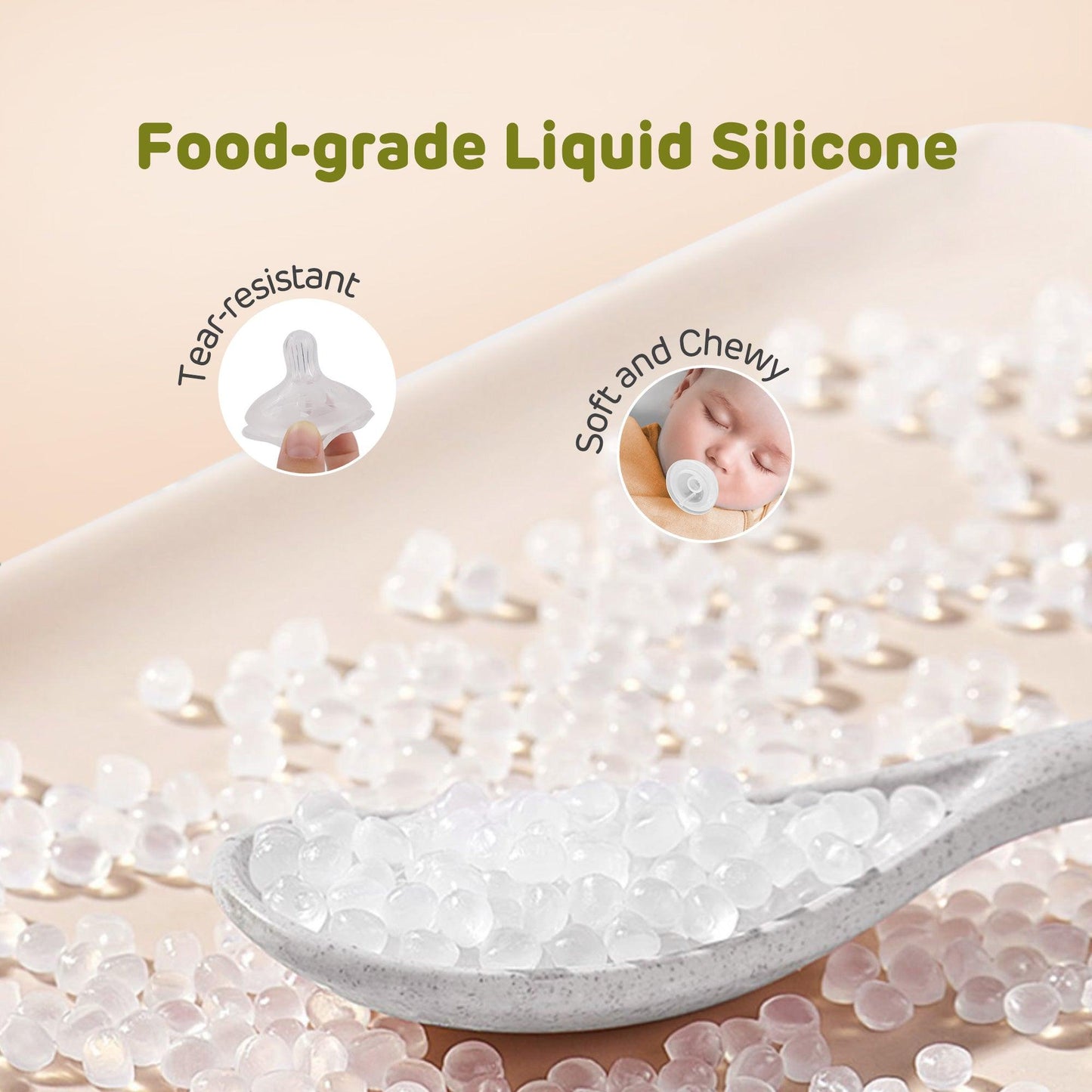 The image shows that the aiwibi nipple is made of food-grade liquid silicone.