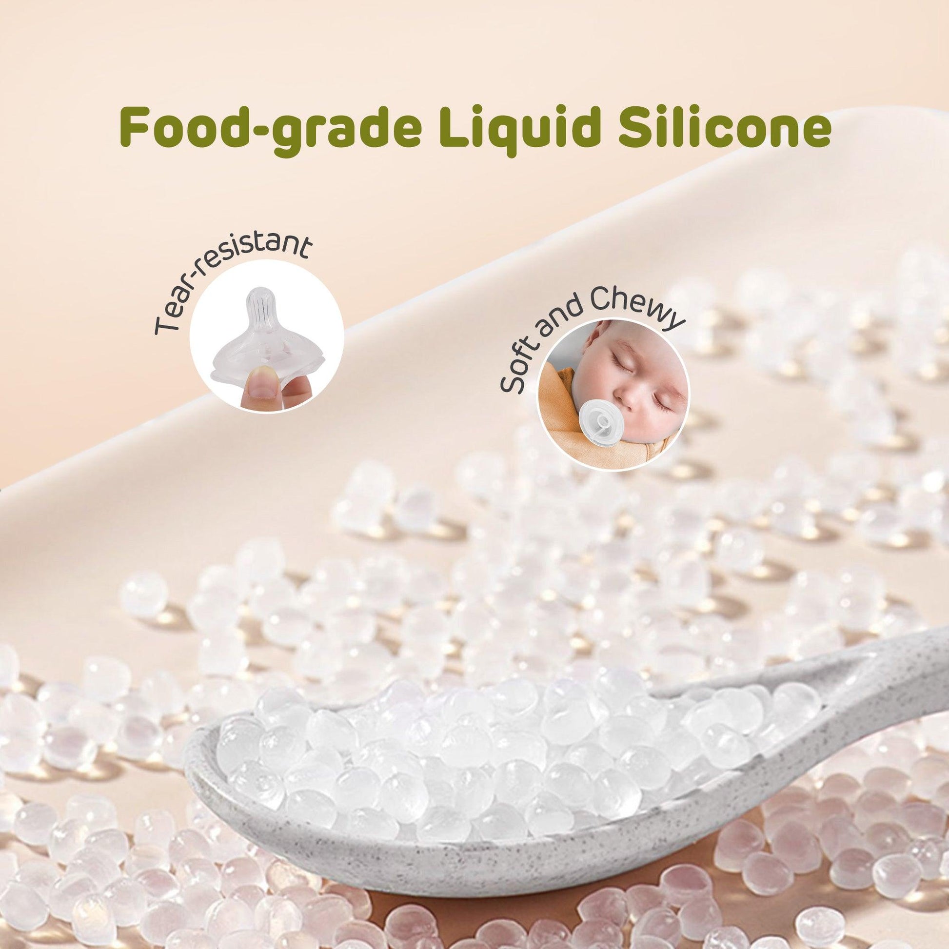 The image shows that the aiwibi nipple is made of food-grade liquid silicone.
