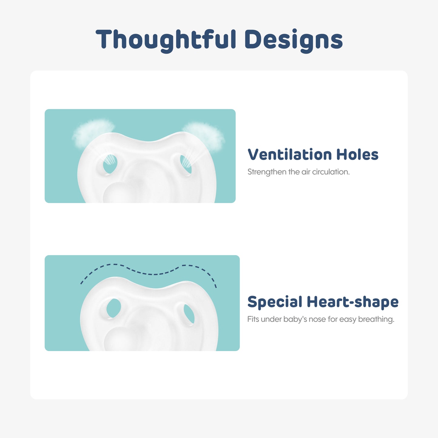 Soft, food-grade silicone Aiwibi pacifier with ventilation holes.