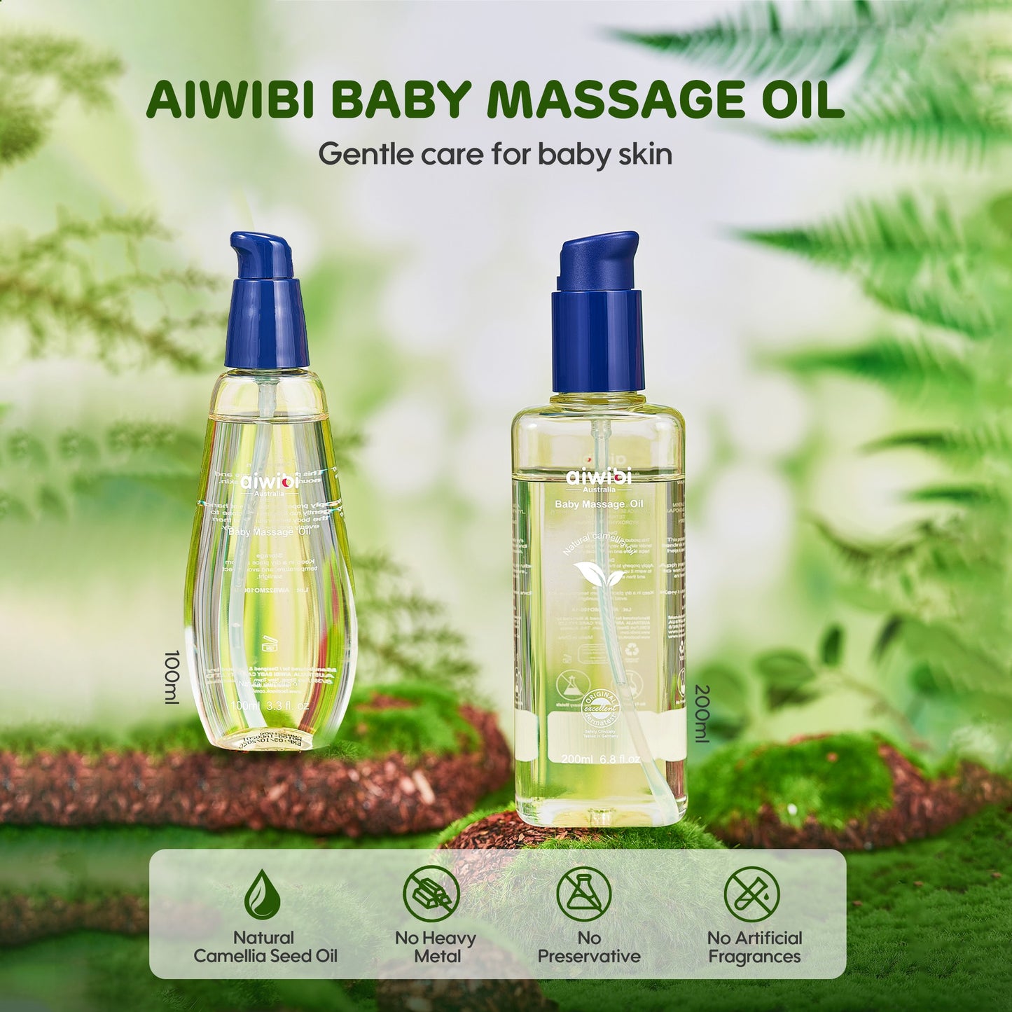 Aiwibi Baby Massage Oil – Natural Camellia Seed Oil for Gentle Baby Skin Hydration | Fragrance-Free & Non-Greasy