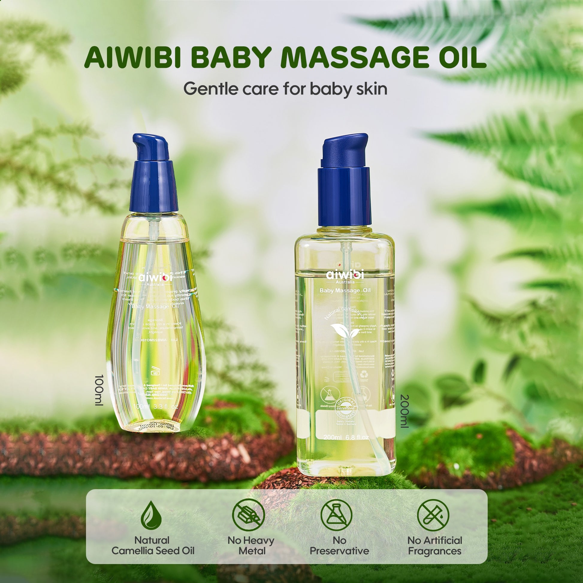 Aiwibi Baby Massage Oil – Natural Camellia Seed Oil for Gentle Baby Skin Hydration | Fragrance-Free & Non-Greasy