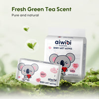 Aiwibi mini wipes featuring a light and pleasant green tea fragrance.